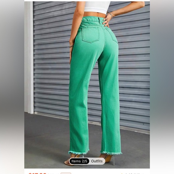 SHEIN Unity High Waist Raw Hem Straight Leg Jeans - Picture 2 of 5